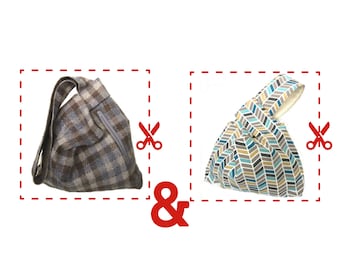 Japanese Knot bags - 2 Sewing Patterns PDF Bundle | Easy to sew Project and Knitting Bags | Instant Download
