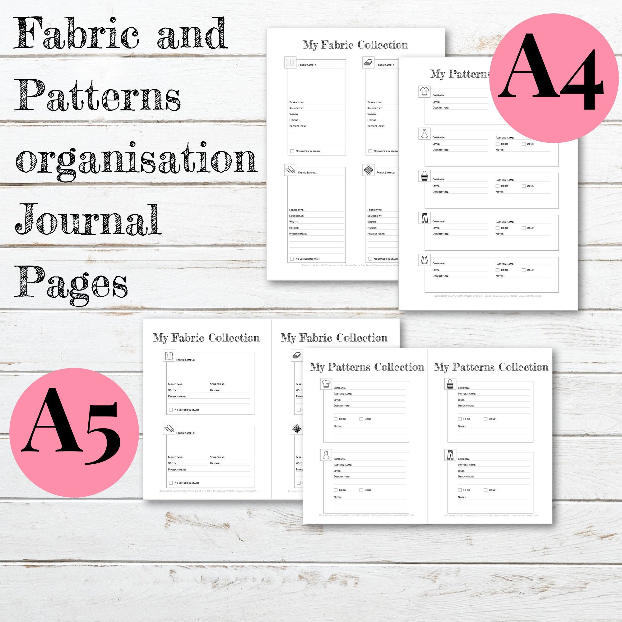 Sewing Journal Pages: Fabric and Patterns Inventory Printable in A4 and ...