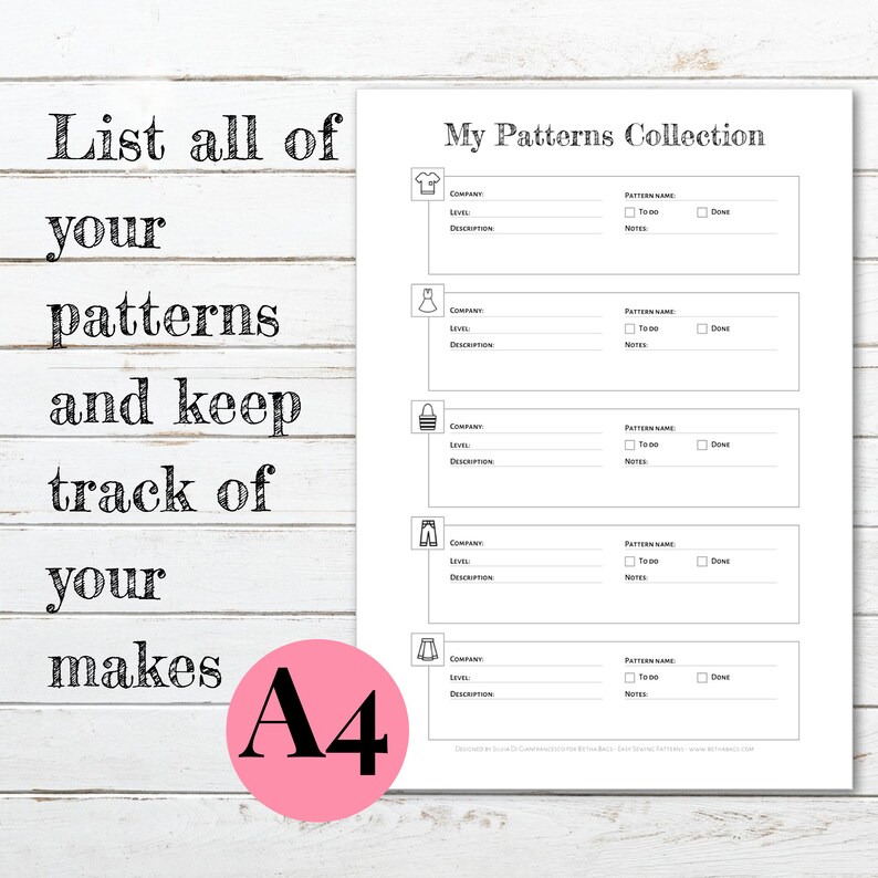 Sewing Journal Pages: Fabric and Patterns Inventory Printable in A4 and ...