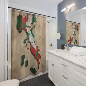 Vintage Italy Map Shower Curtain, Rustic Bathroom Decor, Travel Lover Gift, Italian Home Decor, World Map Curtain, Kid Teen Child Luxury Spa