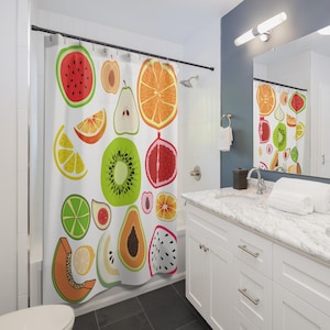 Colorful Fruit Pattern Shower Curtain, Bright Mom Bathroom Decor, Tropical Vibes, Gift for Garden Lovers, Summer Home, Kitchen Accessory
