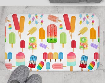 Colorful Popsicle Bath Mat, Fun Bathroom Decor, Summer Vibes, Kids Child Teen Baby Room Accessory, Bright Floor, Gifts for Home, Spa Luxury