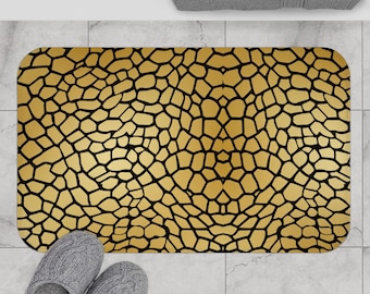 Gold Black Mosaic Bath Mat, Cozy Decor for Spa, Luxury Bathroom, Home, Holiday Gift, Modern Design, Luxurious Touch