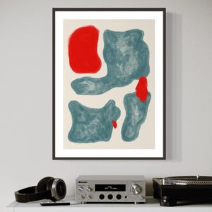 Bold Abstract Wall Art – Red & Sage Green Printable | Modern Digital Download