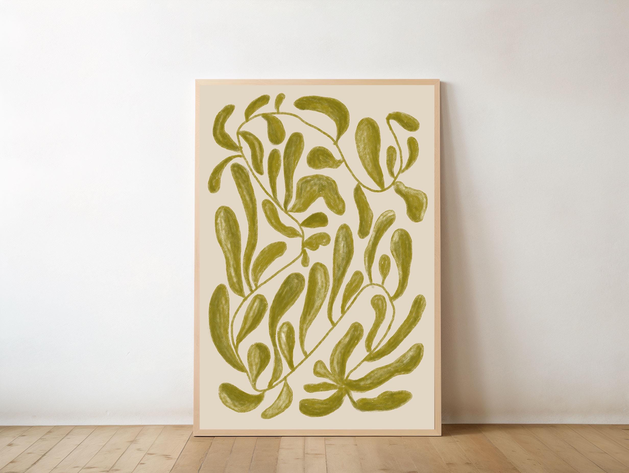 Olive Green Botanical Printable Art Abstract Plant Wall Art in Mid ...
