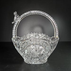 Vintage Hofbauer Byrdes Crystal Bird Basket Dish Germany