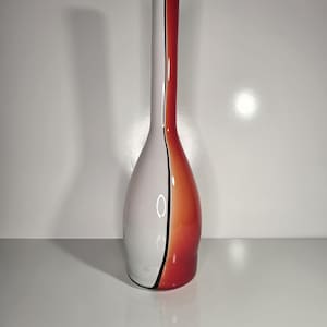 Vintage Murano Style Red White Black Bottle Vase | Cased Art Glass | Retro Handblown Glass Decor | Midcentury Modern Style