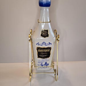 Vintage Vandermint Liqueur Dutch Windmill Decanter Bottle in Barware Display Stand