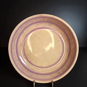 Vintage Ceramic 8.25" Shallow Bowl | Purple Banded Rim | Stained and Crazed