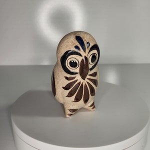 Vintage Tonalá Pottery Owl | Hand-Painted Mexican Folk Art Figurine | Ceramic Owl from Jalisco, Mexico