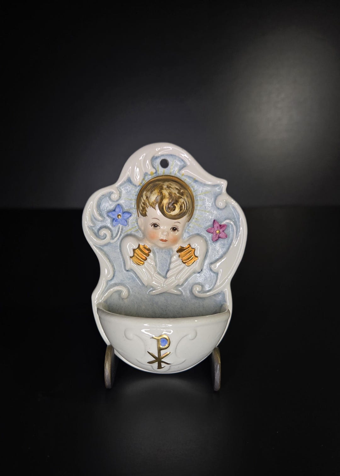 Vintage Goebel Cherub Holy Water Font | Chi Rho Symbol | Catholic Wall ...