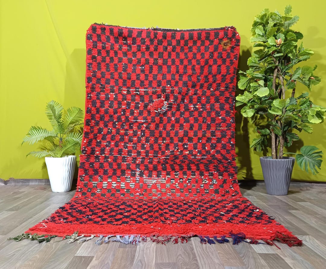 Checker Red Rug Red Vintage Runner Rug - Red and Black Handmade Checker Rugs - Moroccan ...