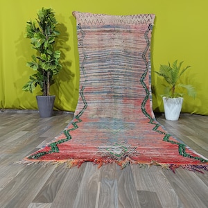 Vintage Moroccan Kilim Rug 4 ft  x 7,8 ft Vintage Rug ,Runner Rug, Moroccan Rug, Rugs For Hallway Rug, Hand-Knotted Area Rug