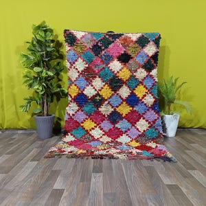 Moroccan Boucherouite Rug -Vintage Moroccan Wool Rug  – Long Berber runner Rug – Colorful handmade art Rug