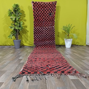 vintage Moroccan hallway Rug 2,6 x 12,6 ft - Authentic boujaad Runner Rug - Hallway Berber Rug - checkered Boujad Runner Rug
