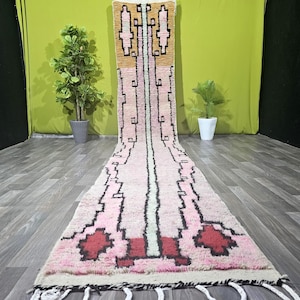 Pink Custom Beni Ourain Runner rug - Moroccan runner rug - Pink runner rug - Hallway runner Morrocan - Soft Wool runner - Berber runne Pink