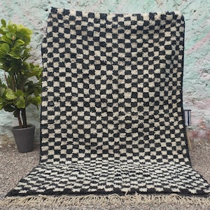 Handmade Moroccan Checkered Rug - Black and Off-White Berber Checkerboard Rug- Moroccan checkered Rug