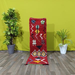 Moroccan Runner Rug, Red Vintage Rug, Wool Runner, Rustic Home Decor, Hallway Rug, Handmade Moroccan Floor Carpet