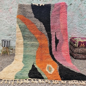 Beni Ourain Teppich- Marokkanischer Teppich- Berber Teppich-Vibrant Beni Ourain Teppich- Stammes Teppich Teppich- Abstrakter Teppich