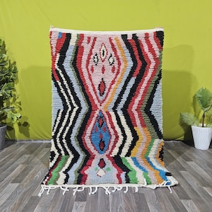 Multicolored Rug For Living Room - Custom Fabulous Boujaad Rug - Beni Ourain Handmade Rug - Moroccan Berber Traditional Carpet