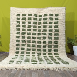 Green checkered rug, handmade Moroccan shag Rug, Moroccan checkered Rug, checkered Moroccan Rug, Green Moroccan Rug, checkered Moroccan Rug