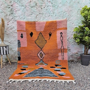 Orange Rug- Beni ourain Rug- Authentic Moroccan Rug- Custom Beni Ourain rug- ara Rug- Large Moroccan Rug- Rugs for living room- Custom Rug