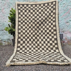 Checkered Moroccan Rug - Beni Ourain Custom Rug - Handmade Style Wool Carpet - Black and White Check Rug - Modern Minimalist  Decor