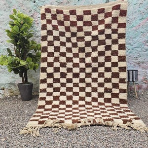 Custom Moroccan Brown checkred rug -Moroccan checkered rug - Moroccan checkerboard rug -Checkered area rug -Checkerboard Rug -beniourain rug