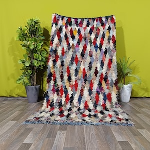 4 x 7,8 pi, tapis Boujaad vintage, tapis marocain fait main, tapis berbère en laine, tapis vintage coloré, tapis bohème authentique