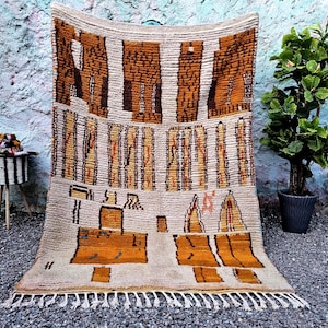Beni ourain Rug- Moroccan Rug- Berber carpet- Yellow Wool Rug- Handmade Rug, White Beni ourain style- Cream Area Rug- Tapis berbere-Teppich.