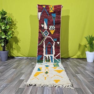 Handmade Abstract Hallway Rug- Custom Moroccan Runner - Authentic Moroccan Wool Rug- Narrow Morrocan Rug - Berber Runner Rug