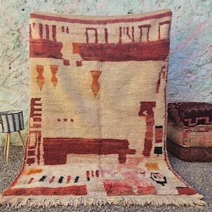 Colorful Azilal Moroccan Rug - Authentic Moroccan Art Rug - Handwoven Wool Berber Carpet - Minimalist Tribal Statement Piece