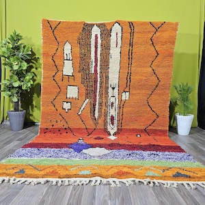 Orange Handmade Rug- Authentic Moroccan Rug- Beni ourain Rug- Berber carpet- Genuine Wool Rug-  Beni ourain style- Area Rug- Tapis berbere