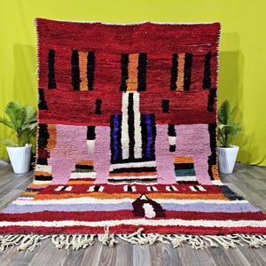 Red Moroccan Rug, Moroccan Rug, beni ourain Rug, handmade Rug, shag rug, wool Rug, Red Berber Rug, Custom Moroccan Rug, Large Berber Rugs