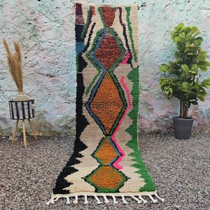 SOFT Orange RUNNER- Handmade Custom Rug- Moroccan Tan Rug- Geometric Berber Rug- Handwoven Hallway Rug- Stunning Boho Beni Ourain Rug