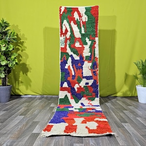 tapis Authentique marocain Tapis de passage - Colorful Tapis boujaad fait main - Tapis de couloir - Tapis berbère marocain - Tapis coloré