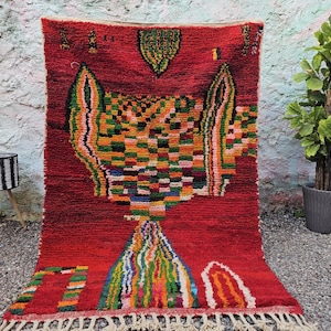 Beni ourain Rug, Moroccan Rug, Berber Carpet, Red Wool Rug, Handmade Rug, Red Beni ourain Style, Area Rug, Tapis Berbere, Teppich