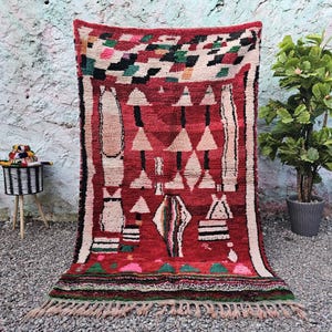 RED CHECKERED RUG- boho Moroccan Rug- Red Berber Rug- vintage Moroccan Rug- Moroccan wool Rug- colorful tribal Rug- Berber Art rug