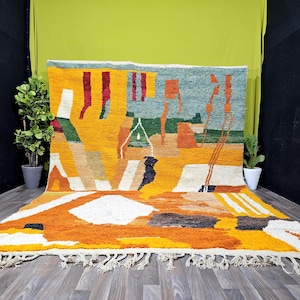 Amazing Orange Moroccan Rug, Beni ourain Handmade Morrocan Rug, Authentic Berber Rug,Bohemian Style Rug For Living Room, custom moroccan rug