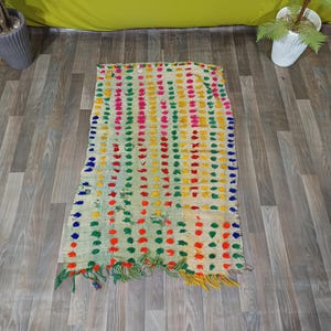 Vintage moroccan rug – Long Berber runner rug –  wool rug with floral tribal symbols – Colorful handmade art rug