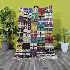 AMAZING VINTAGE RUG 3,7 x 5,2 ft , Moroccan Rug , Berber Rug, Geometric Rug, checkerd Rug, Vintage Rug, Wool Rug, Area Rug, Handmade Rug