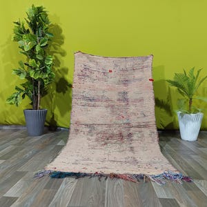 Vintage Moroccan Wool Rug 3 x 5,6 feet - Long Berber Runner Rug - wool Rug with floral tribal symbols – Colorful handmade art Rug