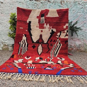 Red Moroccan Rug - Handmade Rug - Beni Ourain Flat Carpet - Red Berber Rug- Custom Moroccan Rug- Red Moroccan Rug- Wool rug