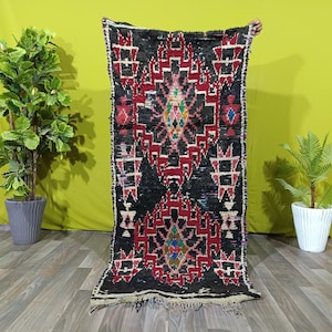 Authentic boujaad Runner Rug 2,8x 5,8 ft  , handmade Cotton Rug, Old Azilal Rug, Moroccan Berber Area Rug, Home Decor Rug, Large Vintage Rug