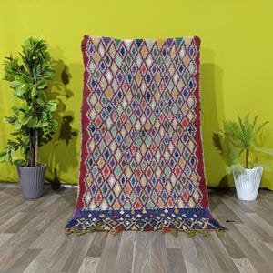 6 x 6,6 ft Vintage handmade Moroccan bed plan rug, wool dining room rug, Vintage Moroccan Rug