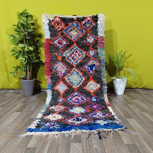 Ancien tapis boucherouite 3,4 pi x 8 pi - tapis marocain vintage - tapis marocain - tapis en laine - tapis fait main - tapis berbère - décoration d&#39;intérieur vintage