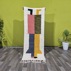Colorful CUSTOM MOROCCAN RUNNER Rug -  Handmade Abstract Hallway Rug- Authentic Moroccan Wool Rug- Narrow Morrocan Rug - Berber Runner Rug