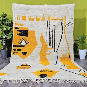Moroccan yellow Rug- Beni ourain rug handmade - Wool berber Rug - Custom Rug - Handmade Rug - Berber yellow Rug- BIG Boho Carpet for Bedroom