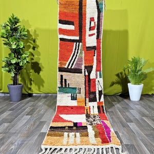 CUSTOM MOROCCAN RUNNER, Handmade Abstract Hallway Rug, Authentic Moroccan Wool Rug, Orange Runner, Funky Berber Rug