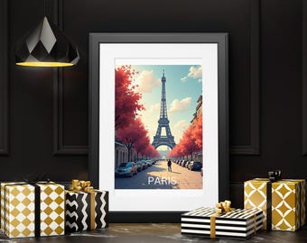 Póster de la Torre Eiffel - Arte mural de París - Arte mural de París, Francia - Escapada a París - Impresión de viaje a París - Impresión de París - Postal de viaje